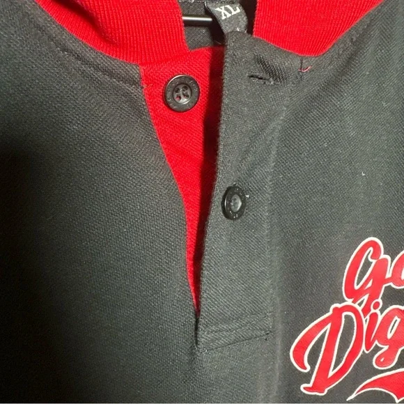 Black Pike Men’s Red Button Jersey XL Shirt Goal Digger Cotton Stars Stripes USA - Picture 9 of 14